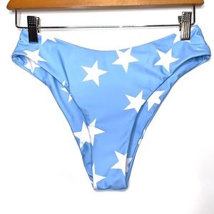 ZAFUL Light Blue White Star Print Swimsuit Bikini Bottom Size 4 - Small